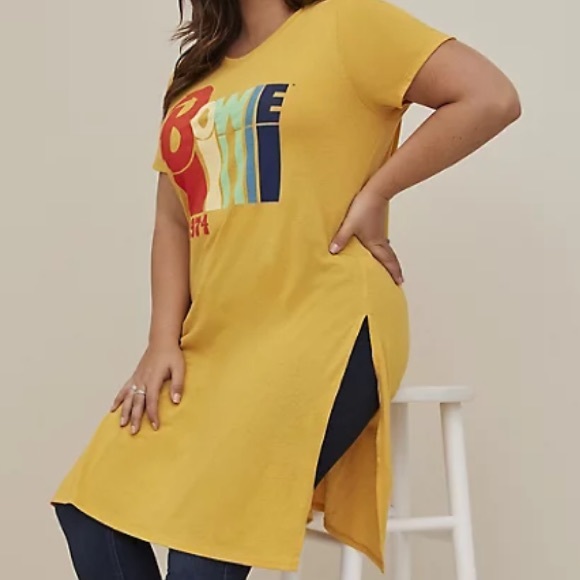 DAVID BOWIE SPLIT SIDE TUNIC TEE - COTTON-BLEND GOLDEN YELLOW - Picture 3 of 5